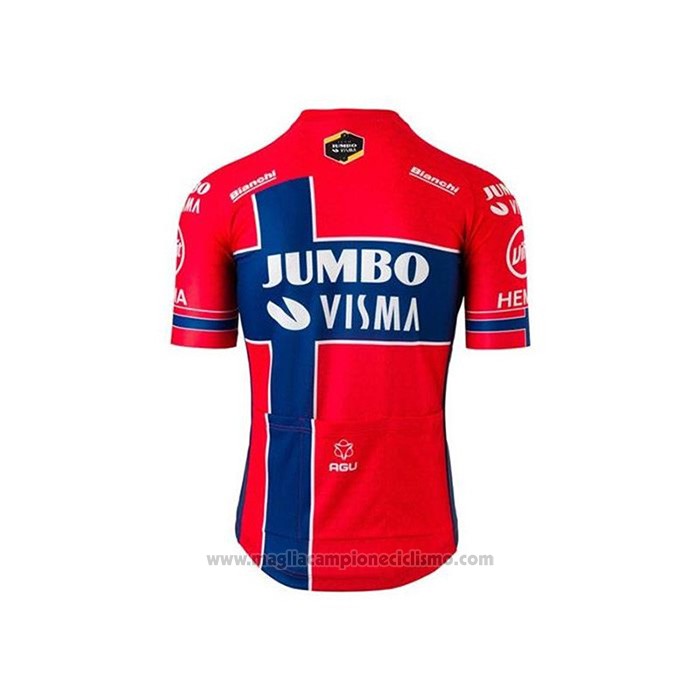 2020 Abbigliamento Ciclismo Jumbo Visma Rosso Blu Manica Corta e Salopette